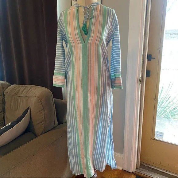 j crew green striped dress J.Crew Green & White Rugby Striped Short Sleeve Cotton Mini Dress-Size-XXS
